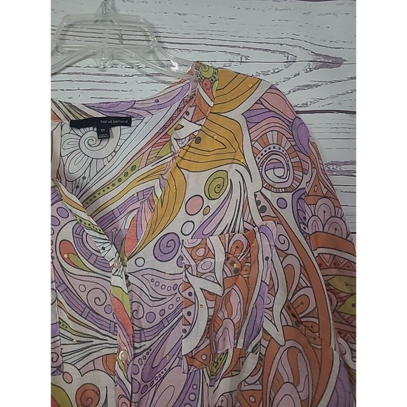 Harve Benard Multicolor Paisley V-Neck Colorful Button Front Top Womans Size 2X - Picture 3 of 5